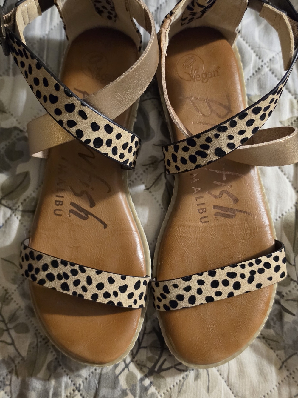 BLOWFISH NWOT Malibu Leopard Print Tan Strap Sandals